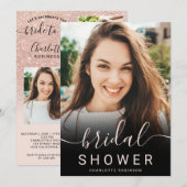 Roos goud glitter roze ombre 5 foto vrijgezellenfe kaart (Voorkant / Achterkant)