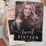 Roos goud glitter roze ombre 5 foto's zoet 16 kaart<br><div class="desc">Een modern,   roze roze roze glitter gradiënt ombre met zacht pastelbruine roze 16 verjaardagsfeestuitnodiging met 5 van uw aangepaste foto met een glitter ombre-patroon dat vervaagt op een roze achtergrond en een moderne,  stijlvolle scriptkalligrafie.</div>