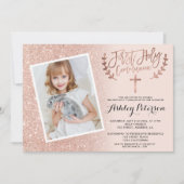 Roos goud glitter roze ombre eerste communiqué fot kaart (Voorkant)