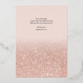Roos goud glitter roze ombre foto mijn bruidsmeisj folie uitnodiging (Achterkant)