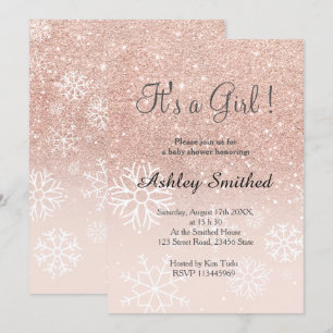 Roos goud glitter roze ombre sneeuwmeisje baby sho kaart