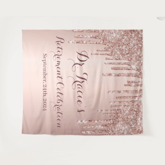 Roos Goud Glitter Roze Pensioenfeest Wandkleed (Voorkant (horizontaal))