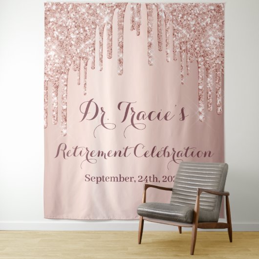 Roos Goud Glitter Roze Pensioenfeest Wandkleed (In situ)