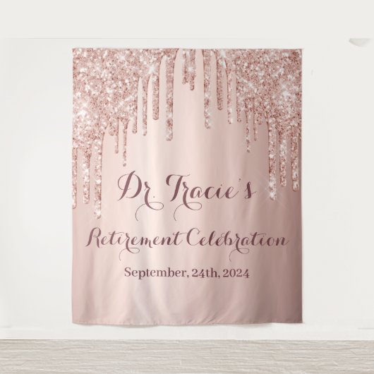 Roos Goud Glitter Roze Pensioenfeest Wandkleed (Voorkant)