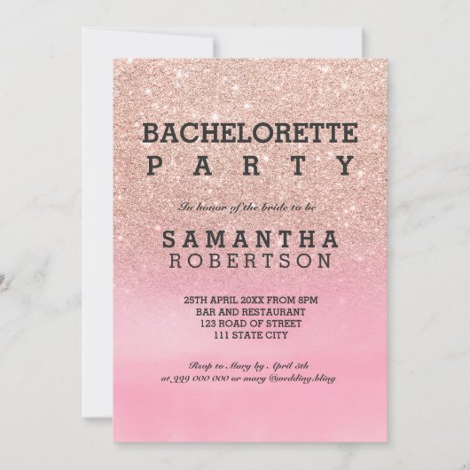 Roos Goud Glitter Roze waterverf Bachelorette Kaart (Voorkant)