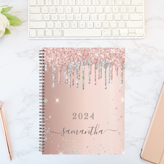 Roos goud glitter roze zilver monogram 2023 planner