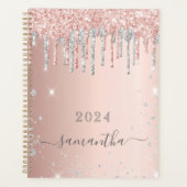 Roos goud glitter roze zilver monogram 2023 planner (Voorkant)