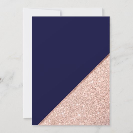 Roos goud glitter script foto navy blue bruiloft kaart (Achterkant)