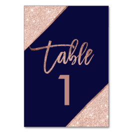 Roos goud glitter script marvy blue table number kaart