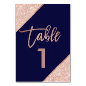 Roos goud glitter script marvy blue table number kaart (Achterkant)