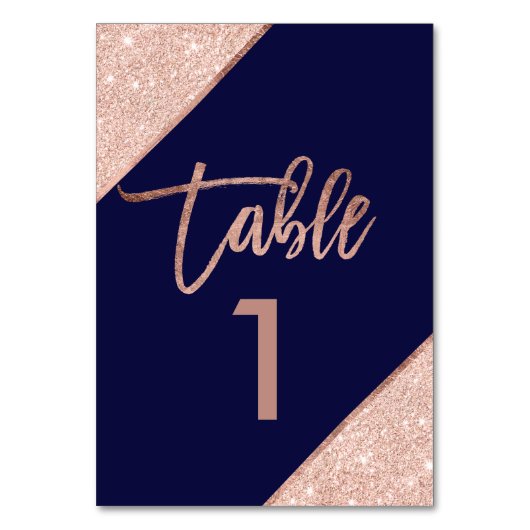 Roos goud glitter script marvy blue table number kaart (Achterkant)
