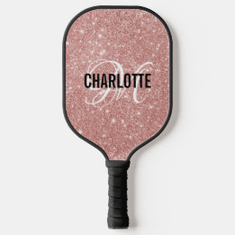 Roos goud glitter script monogram naam pickleball paddle