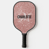 Roos goud glitter script monogram naam pickleball paddle (Achterkant)