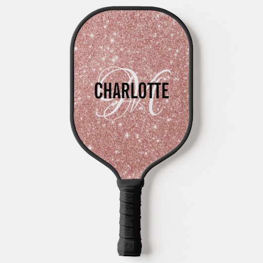 Roos goud glitter script monogram naam pickleball paddle (Achterkant)