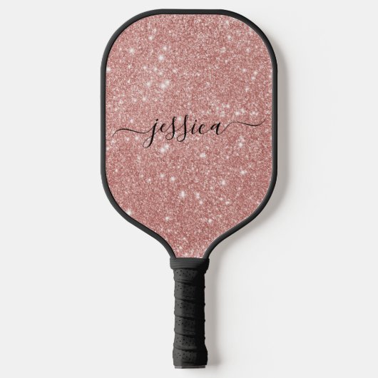 Roos goud glitter script name pickleball paddle (Voorkant)