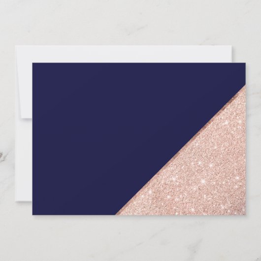 Roos goud glitter script navy blue save the date (Achterkant)