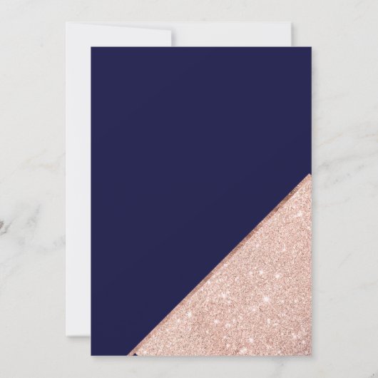 Roos goud glitter script navy blue save the date (Achterkant)
