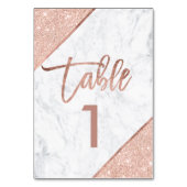 Roos goud glitter script white marble table number kaart (Achterkant)