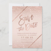 Roos goud glitter script zwart roze, behalve de da save the date (Voorkant)