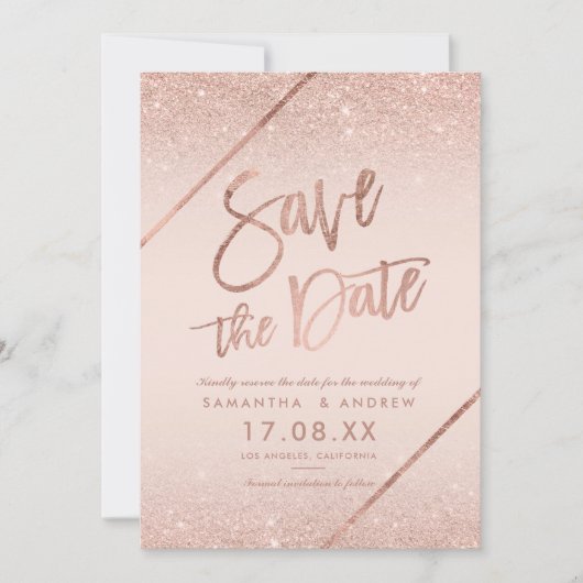 Roos goud glitter script zwart roze, behalve de da save the date (Voorkant)