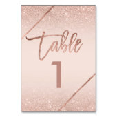 Roos goud glitter script zwart roze tabelnummer kaart (Voorkant)