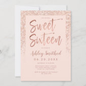 Roos Goud Glitter Sparkle Blush Roze Sweet Sixteen Kaart (Voorkant)