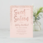 Roos Goud Glitter Sparkle Blush Roze Sweet Sixteen Kaart (Staand voorkant)