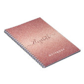 Roos goud glitter sparkle glazuur roze monogram notitieboek (Rechterzijde)