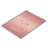 Roos goud glitter sparkle glazuur roze monogram notitieboek (Linkerzijde)