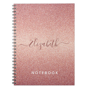 Roos goud glitter sparkle glazuur roze monogram notitieboek
