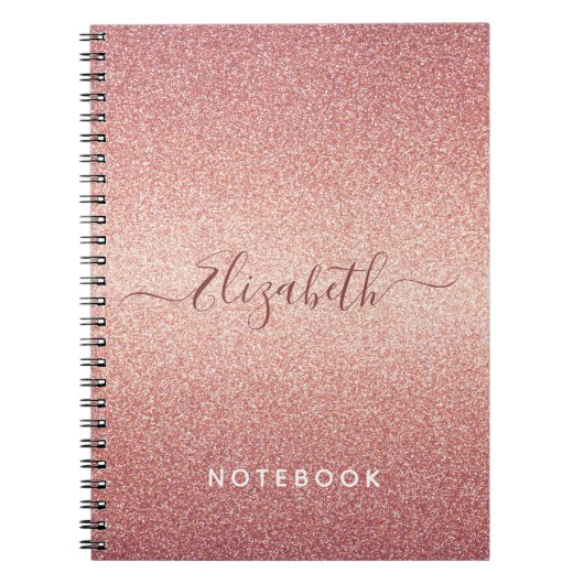 Roos goud glitter sparkle glazuur roze monogram notitieboek (Voorkant)