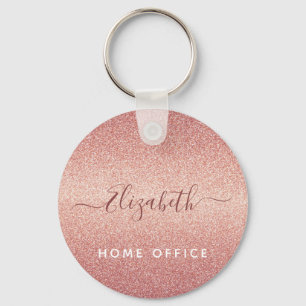 Roos goud glitter sparkle glazuur roze naam sleutelhanger