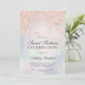 Roos goud glitter sparkles parelsnoer zoet 16 kaart (Staand voorkant)