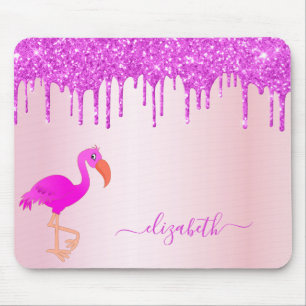 Roos goud glitter sparren roze flamingo monogram muismat