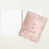 Roos Goud Glitter Stof Roze Monogram Naam 2025 Planner (Display)