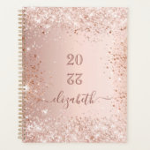 Roos Goud Glitter Stof Roze Monogram Naam 2025 Planner (Voorkant)