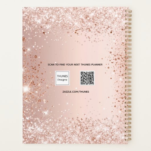 Roos Goud Glitter Stof Roze Monogram Naam 2025 Planner (Achterkant)