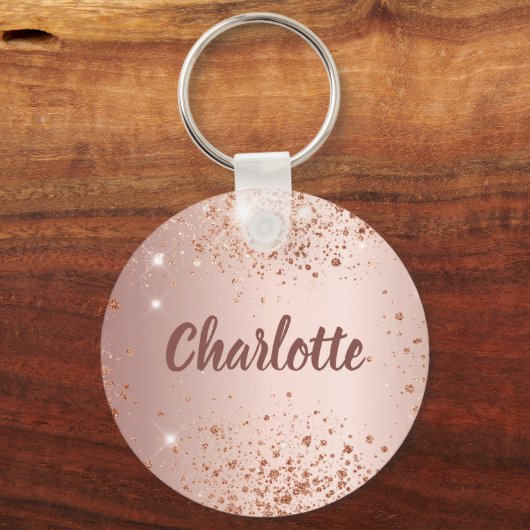 Roos goud glitter stofmonogram sleutelhanger (Voorkant)