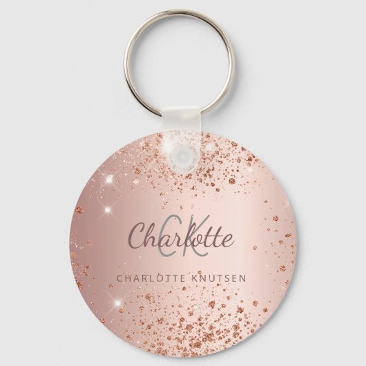 Roos goud glitter stofmonogram sleutelhanger (Voorkant)