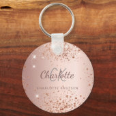 Roos goud glitter stofmonogram sleutelhanger (Voorkant)