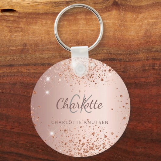 Roos goud glitter stofmonogram sleutelhanger (Voorkant)