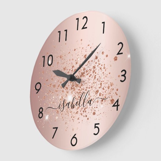 Roos goud glitter stofnaamscript grote klok (Hoek)