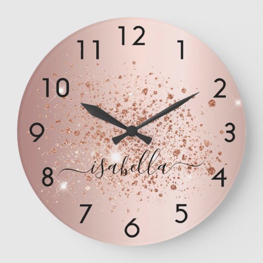 Roos goud glitter stofnaamscript grote klok (Voorkant)