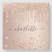 Roos goud glitter stofnaamscript stenen onderzetter (Voorkant)