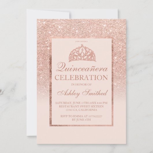 Roos goud glitter tiara elegant chic Quinceañera I Kaart (Voorkant)