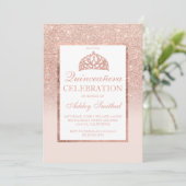 Roos goud glitter tiara elegant chic Quinceañera Kaart (Staand voorkant)