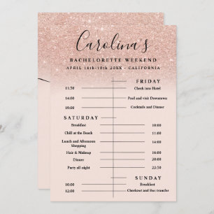 roos goud glitter tijdlijn bachelorette weekend kaart