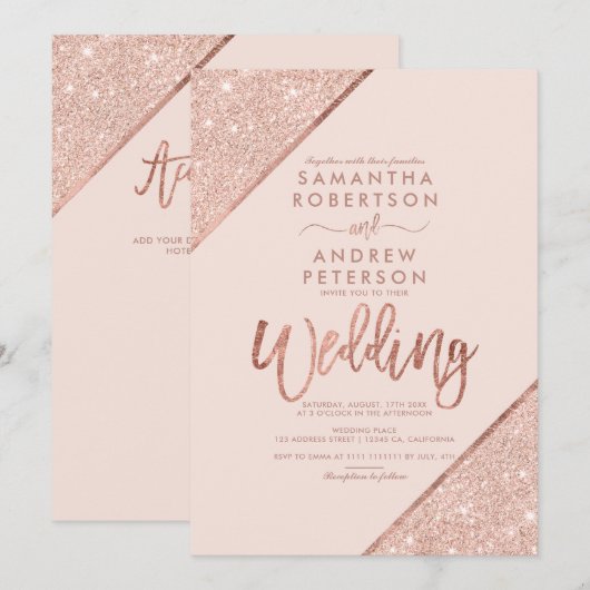 Roos goud glitter typografie zwart-wit kaart (Voorkant / Achterkant)