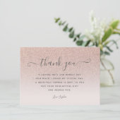 Roos goud glitter wazig roze dank je Birthday Bedankkaart (Staand voorkant)