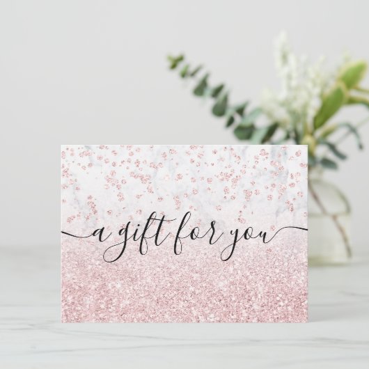 roos goud glitter white marble gift certificate (Staand voorkant)